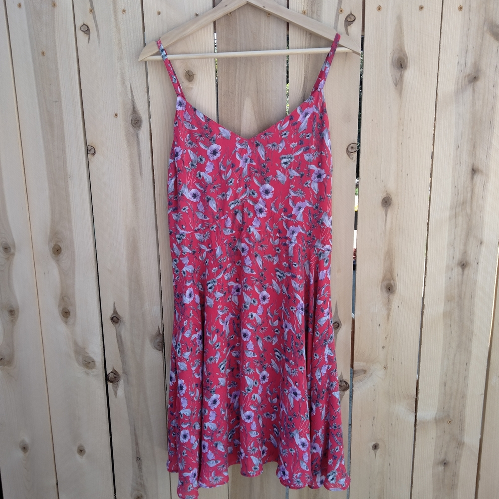 Anthropologie LARKE Isobel Red Floral Swing Dress Women's Size S Spaghetti Strap